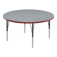 Correll Deluxe 48" Round Gray Granite 19"-29" Adjustable Height High-Pressure Laminate Top Activity Table with Black Legs and Red T-Mold