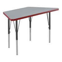 Correll Deluxe Trapezoid Gray Granite 19"-29" Adjustable Height High-Pressure Laminate Top Activity Table with Black Legs and Red T-Mold