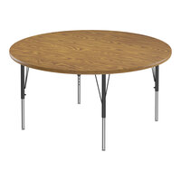 Correll Deluxe 60" Round Medium Oak 19"-29" Adjustable Height High-Pressure Laminate Top Activity Table with Black Legs and Medium Oak T-Mold