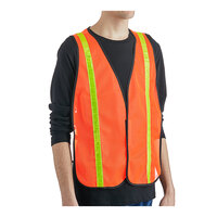 Lavex Orange High Visibility General Purpose Safety Vest with Hook & Loop Closure and 1" Reflective Tape - One Size Fits Most - 100/Case