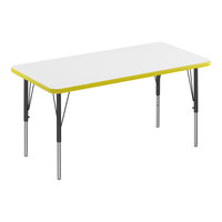 Correll Rectangular White 19"-29" Adjustable Height High-Pressure Dry Erase Board Top Activity Table with Black Legs and Yellow T-Mold