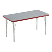 Correll Rectangular Gray Granite 19"-29" Adjustable Height Thermal-Fused Laminate Top Activity Table with Silver Legs and Red T-Mold