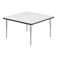 Correll Square White 19"-29" Adjustable Height High-Pressure Dry Erase Board Top Activity Table with Silver Legs and Black T-Mold