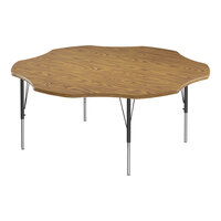 Correll Deluxe 60" Flower Medium Oak 19"-29" Adjustable Height High-Pressure Laminate Top Activity Table with Black Legs and Medium Oak T-Mold