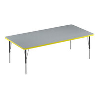 Correll Deluxe 36" x 60" Rectangular Gray Granite 19"-29" Adjustable Height High-Pressure Laminate Top Activity Table with Black Legs and Yellow T-Mold