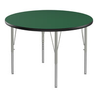 Correll Deluxe 42" Round Green 19"-29" Adjustable Height High-Pressure Laminate Top Activity Table with Silver Legs and Black T-Mold