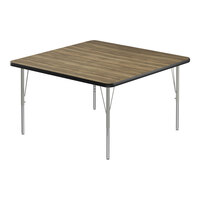 Correll Deluxe 42" Square Colonial Hickory 19"-29" Adjustable Height High-Pressure Laminate Top Activity Table with Silver Legs and Black T-Mold
