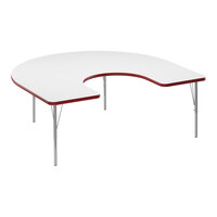 Correll 60" x 66" Horseshoe White 19"-29" Adjustable Height High-Pressure Dry Erase Board Top Activity Table with Silver Legs and Red T-Mold