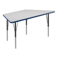 Correll 26" x 58" Trapezoid White 19"-29" Adjustable Height High-Pressure Dry Erase Board Top Activity Table with Black Legs and Blue T-Mold