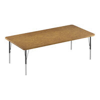 Correll Deluxe 36" x 60" Rectangular Medium Oak 19"-29" Adjustable Height High-Pressure Laminate Top Activity Table with Black Legs and Medium Oak T-Mold