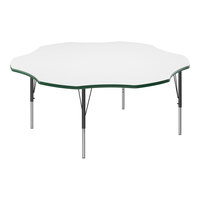 Correll 60" Flower White 19"-29" Adjustable Height High-Pressure Dry Erase Board Top Activity Table with Black Legs and Green T-Mold