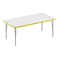 Correll 30" x 48" Rectangular White 19"-29" Adjustable Height High-Pressure Dry Erase Board Top Activity Table with Silver Legs and Yellow T-Mold