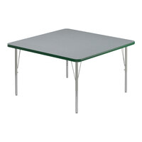 Correll Deluxe Square Gray Granite 19"-29" Adjustable Height High-Pressure Laminate Top Activity Table with Silver Legs and Green T-Mold