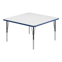 Correll Square White 19"-29" Adjustable Height High-Pressure Dry Erase Board Top Activity Table with Black Legs and Blue T-Mold