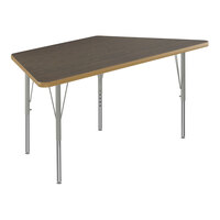 Correll Deluxe 30" x 60" Trapezoid Walnut 19"-29" Adjustable Height High-Pressure Laminate Top Activity Table with Silver Legs and Walnut T-Mold