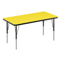 Correll Deluxe 24" x 48" Rectangular Yellow 19"-29" Adjustable Height High-Pressure Laminate Top Activity Table with Silver Legs and Black T-Mold