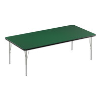 Correll Deluxe 36" x 72" Rectangular Green 19"-29" Adjustable Height High-Pressure Laminate Top Activity Table with Silver Legs and Black T-Mold