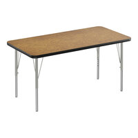 Correll EconoLine 30" x 60" Rectangular Medium Oak 19"-29" Adjustable Height Melamine Top Activity Table with Silver Legs and Black T-Mold