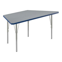 Correll Deluxe 30" x 60" Trapezoid Gray Granite 19"-29" Adjustable Height High-Pressure Laminate Top Activity Table with Silver Legs and Blue T-Mold