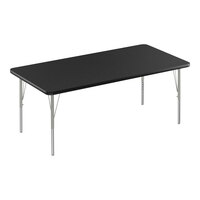 Correll Deluxe 30" x 72" Rectangular Black Granite 19"-29" Adjustable Height High-Pressure Laminate Top Activity Table with Silver Legs and Black T-Mold