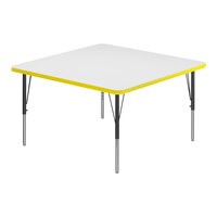 Correll Square White 19"-29" Adjustable Height High-Pressure Dry Erase Board Top Activity Table with Black Legs and Yellow T-Mold