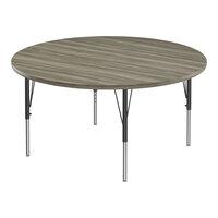 Correll Deluxe 60" Round New England Driftwood 19"-29" Adjustable Height High-Pressure Laminate Top Activity Table with Black Legs and Driftwood T-Mold