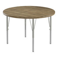Correll Deluxe Round Colonial Hickory 19"-29" Adjustable Height High-Pressure Laminate Top Activity Table with Silver Legs and Hickory T-Mold
