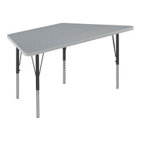 Correll 26" x 58" Trapezoid Gray Granite 19"-29" Adjustable Height Thermal-Fused Laminate Top Activity Table with Black Legs and Gray T-Mold