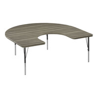 Correll Deluxe 60" x 66" Horseshoe New England Driftwood 19"-29" Adjustable Height High-Pressure Laminate Top Activity Table with Black Legs and Driftwood T-Mold