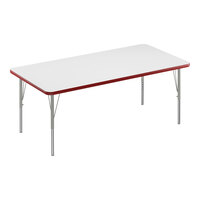 Correll 30" x 60" Rectangular White 19"-29" Adjustable Height High-Pressure Dry Erase Board Top Activity Table with Silver Legs and Red T-Mold
