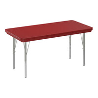 Correll 24" x 48" Rectangular Red 19"-29" Adjustable Height Blow-Molded Activity Table with Silver Legs