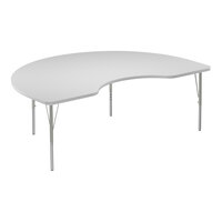 Correll 48" x 72" Kidney White 19"-29" Adjustable Height High-Pressure Dry Erase Board Top Activity Table with Silver Legs and Gray T-Mold
