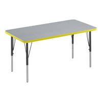 Correll Deluxe Rectangular Gray Granite 19"-29" Adjustable Height High-Pressure Laminate Top Activity Table with Black Legs and Yellow T-Mold