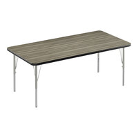 Correll Deluxe 30" x 72" Rectangular New England Driftwood 19"-29" Adjustable Height High-Pressure Laminate Top Activity Table with Silver Legs and Black T-Mold