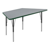 Correll Deluxe 30" x 60" Trapezoid Gray Granite 19"-29" Adjustable Height High-Pressure Laminate Top Activity Table with Black Legs and Green T-Mold