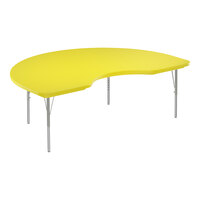 Correll 48" x 72" Kidney Yellow 19"-29" Adjustable Height Blow-Molded Activity Table with Silver Legs