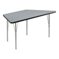 Correll Deluxe 30" x 60" Trapezoid Gray Granite 19"-29" Adjustable Height High-Pressure Laminate Top Activity Table with Silver Legs and Black T-Mold
