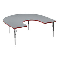 Correll Deluxe 60" x 66" Horseshoe Gray Granite 19"-29" Adjustable Height High-Pressure Laminate Top Activity Table with Black Legs and Red T-Mold