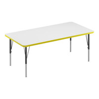 Correll 30" x 72" Rectangular White 19"-29" Adjustable Height High-Pressure Dry Erase Board Top Activity Table with Black Legs and Yellow T-Mold