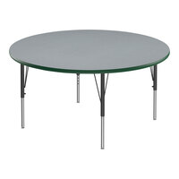 Correll Deluxe 48" Round Gray Granite 19"-29" Adjustable Height High-Pressure Laminate Top Activity Table with Black Legs and Green T-Mold
