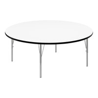 Correll 60" Round White 19"-29" Adjustable Height High-Pressure Dry Erase Board Top Activity Table with Silver Legs and Black T-Mold
