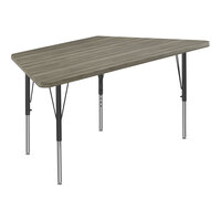 Correll Deluxe 30" x 60" Trapezoid New England Driftwood 19"-29" Adjustable Height High-Pressure Laminate Top Activity Table with Black Legs and Driftwood T-Mold