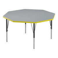 Correll Deluxe 48" Octagon Gray Granite 19"-29" Adjustable Height High-Pressure Laminate Top Activity Table with Black Legs and Yellow T-Mold