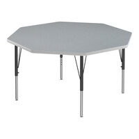 Correll Deluxe 48" Octagon Gray Granite 19"-29" Adjustable Height High-Pressure Laminate Top Activity Table with Black Legs and Gray T-Mold