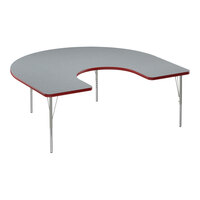 Correll Deluxe 60" x 66" Horseshoe Gray Granite 19"-29" Adjustable Height High-Pressure Laminate Top Activity Table with Silver Legs and Red T-Mold