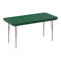 Correll 30" x 72" Rectangular Green 19"-29" Adjustable Height Blow-Molded Activity Table with Silver Legs