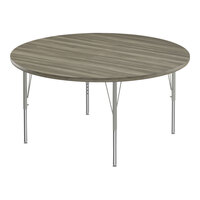 Correll Deluxe 48" Round New England Driftwood 19"-29" Adjustable Height High-Pressure Laminate Top Activity Table with Silver Legs and Driftwood T-Mold
