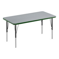 Correll Deluxe Rectangular Gray Granite 19"-29" Adjustable Height High-Pressure Laminate Top Activity Table with Black Legs and Green T-Mold