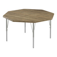 Correll Deluxe 48" Octagon Colonial Hickory 19"-29" Adjustable Height High-Pressure Laminate Top Activity Table with Silver Legs and Hickory T-Mold