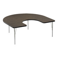 Correll EconoLine 60" x 66" Horseshoe Walnut 19"-29" Adjustable Height Melamine Top Activity Table with Silver Legs and Black T-Mold